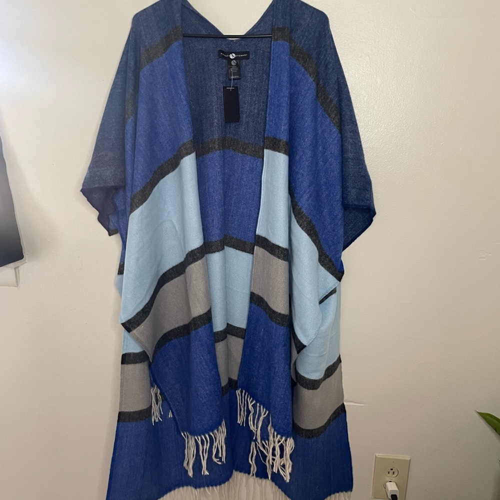NWT! Blue and Gray Striped Poncho